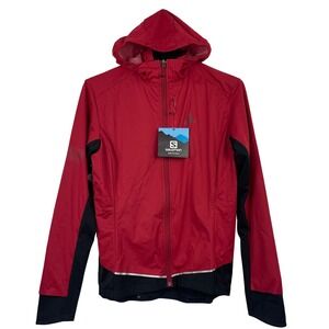 NEW Salomon Womens M Technical Training Jacket Hooded Full Zip Black Red C11213